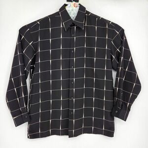 Vintage Monzini Collection Shirt Mens Large Button Up Black White Long Sleeve